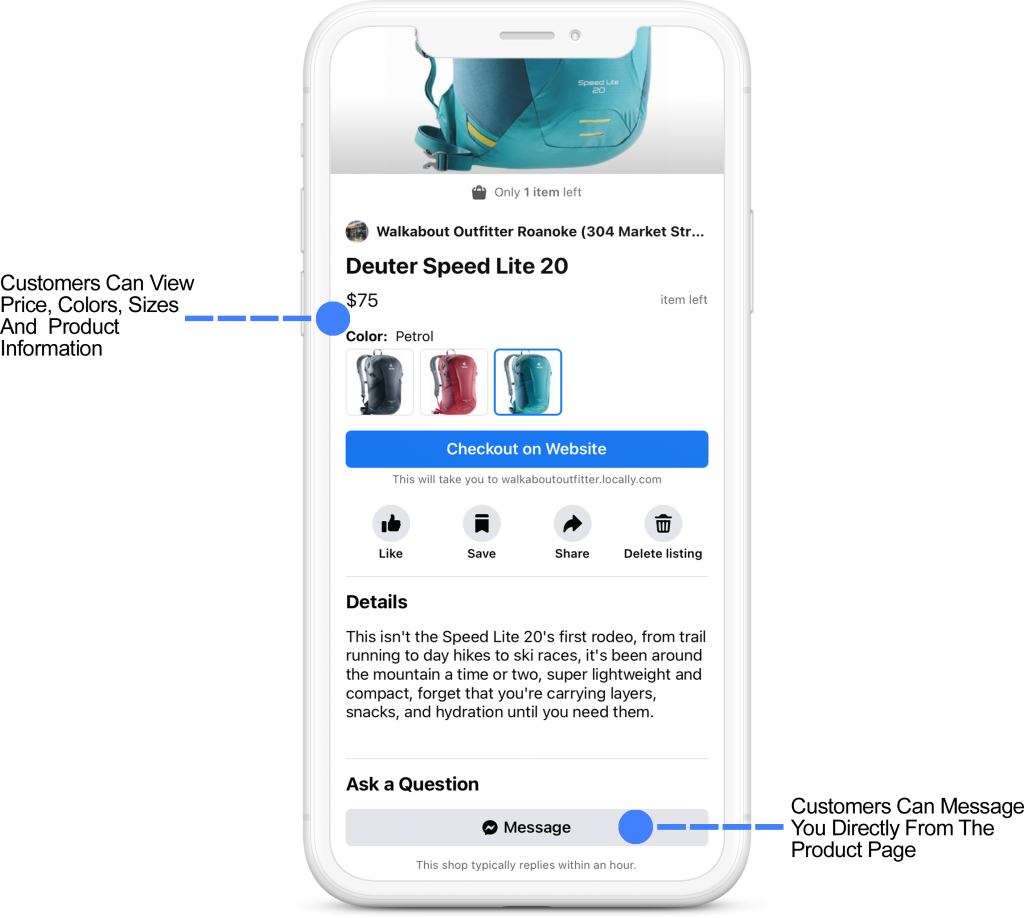 product page facebook shops